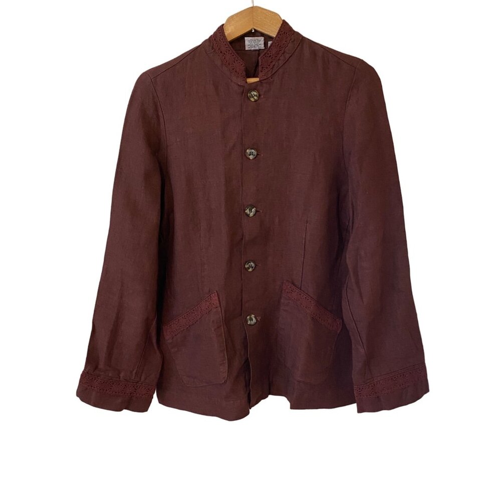 Vintage Women's CP Shades Brown Button Up Shirt 100% Linen Size Small